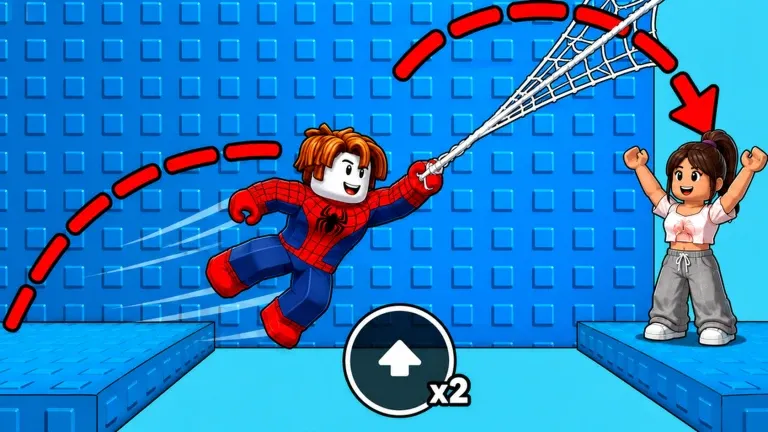 Web Swing Escape gameplay showing a swing across a stage gap